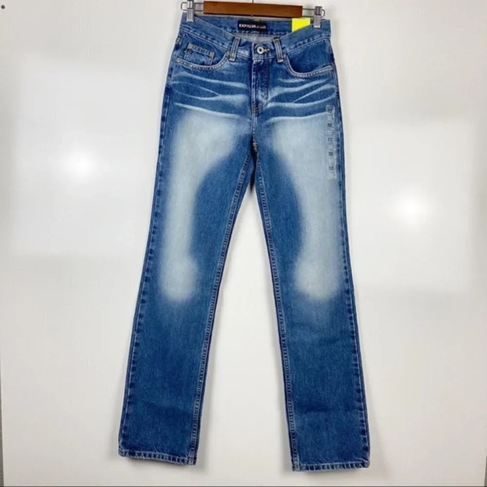 NEW Y2K Express Low Rise Boot Cut Jeans Acid Wash Women’s Size 3/4 Long